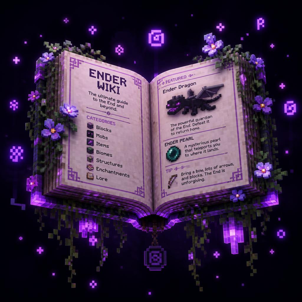 Dekoratives Wiki-Buch mit lila Runen